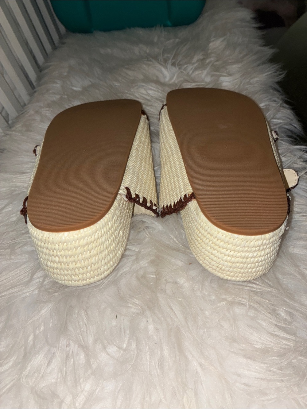 NEW LOEFFLER RANDALL Natural and Dark Brown Straw Theo Two Band Sandal Sz 7 - Picture 8 of 9